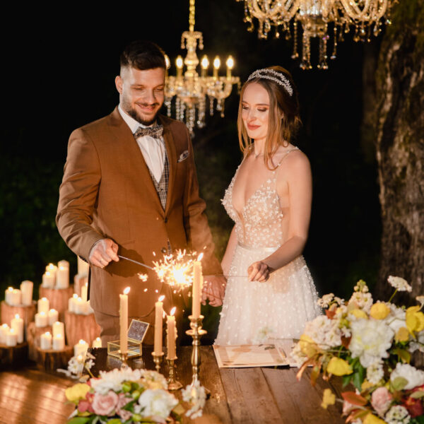 Chandelier Rental Night Ceremony - DEMENY Wedding Lights Oklahoma